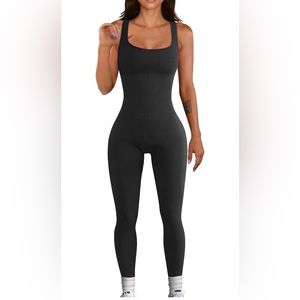 Black Ribbed Jumpsuit Women Seamless Jumpsuit One Piece Tank Top Leggings Romper